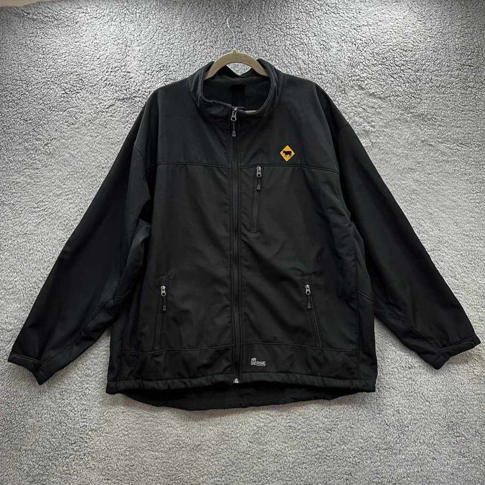 Berne Workwear Mens 2XL Black Softshell Fleece Lined Jacket Cow Patch Full Zip